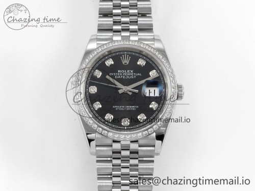 VS공장 데이저스트 36mm 126284 Diamond Bezel 904L SS V2 VSF 1:1 Best Edition Black Dial Diamond Marker On Jubilee Bracelet DD3235