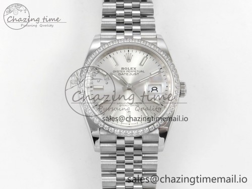 VS공장 데이저스트 36mm 126284 Diamond Bezel 904L SS V2 VSF 1:1 Best Edition Silver Dial Stick Marker On Jubilee Bracelet DD3235
