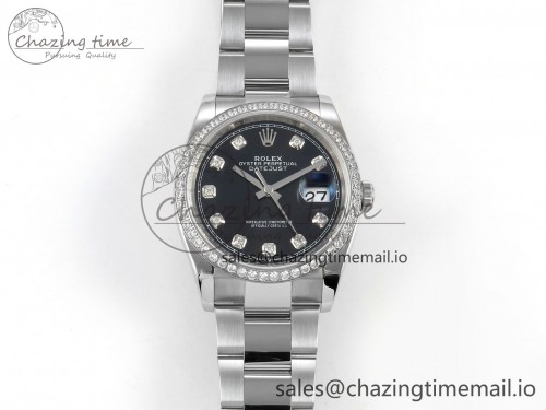 VS공장 데이저스트 36mm 126284 Diamond Bezel 904L SS V2 VSF 1:1 Best Edition Black Dial Diamond Marker On Oyster Bracelet DD3235