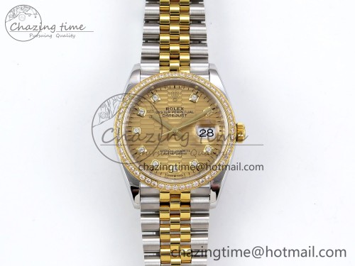 VS공장 데이저스트 36mm SS 126283rbr VSF 1:1 Best Edition 904L Steel YG Textured Diamonds Dial on Jubilee Bracelet VS3235