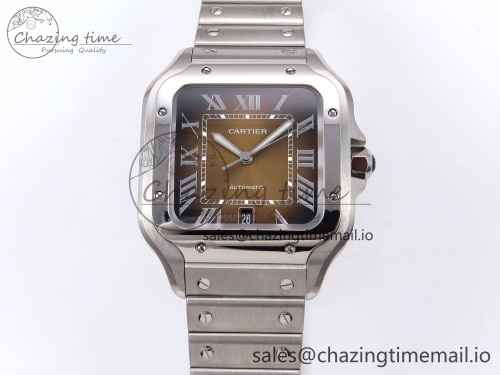 BV공장 산토스 라지 40mm 브라운 다이얼 1:1 Best Edition Brown Dial on SS SmartLinks Bracelet MIYOTA 9015