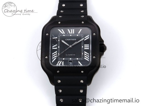 BV공장 산토스 라지 40mm 블랙 다이얼 블랙 러버 1:1 Best Edition Black Dial on Black Rubber Strap MIYOTA 9015