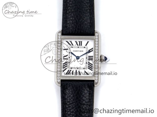 AF공장 탱크 솔로 25mm 스몰 다이아 베젤1:1 Best Edition White Dial Diamonds Bezel on Black Leather Strap Ronda Quartz