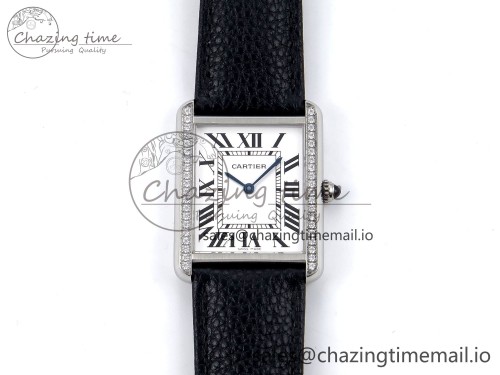 AF공장 탱크 솔로 28mm 라지 다이아 베젤 1:1 Best Edition White Dial Diamonds Bezel on Black Leather Strap Ronda Quartz