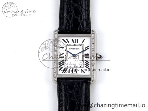 AF공장 탱크 솔로 28mm 라지 다이아 베젤 1:1 Best Edition White Dial Diamonds Bezel on Black Croco Strap Ronda Quartz