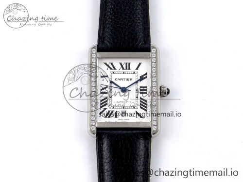 AF공장 탱크 솔로 31mm 엑스라지 다이아 베젤 1:1 Best Edition White Dial Diamonds Bezel on Black Leather Strap MIYOTA 9015