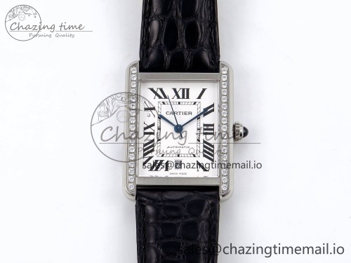 AF공장 탱크 솔로 31mm 엑스라지 다이아 베젤 1:1 Best Edition White Dial Diamonds Bezel on Black Croco Strap MIYOTA 9015