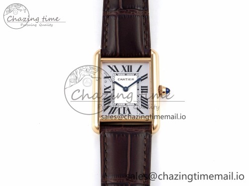 AF공장 탱크루이 로즈골드 25.5mm 라지 1:1 Best Edition White Dial on Brown Leather Strap Ronda Quartz