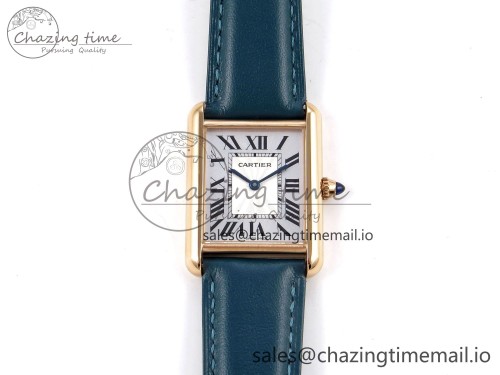 AF공장 탱크루이 로즈골드 25.5mm 라지 1:1 Best Edition White Dial on Blue Leather Strap Ronda Quartz