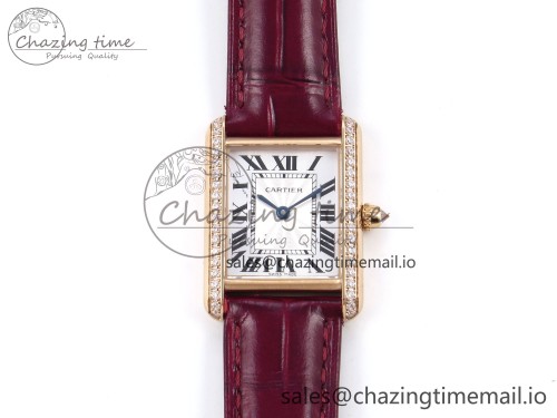 AF공장 탱크루이 로즈골드 다이아 베젤 22mm 스몰 1:1 Best Edition White Dial Diamonds Bezel on Red Leather Strap Ronda Quartz