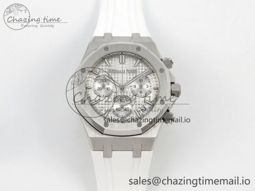 DD공장 26240 화이트다이얼 러버(50주년) Royal Oak Chrono 26240 SS DDF 1:1 Best Edition Silver Dial on White Rubber Strap DD4401 Super Clone (50th Anniversary)