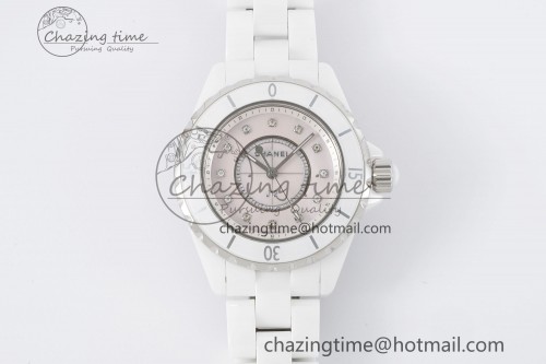 XF공장 J12 화이트세라믹 핑크 다이아 다이 33mm XF 1:1 Best Edition White Ceramic Pink No Date Diamonds Dial on Bracelet Swiss Quartz