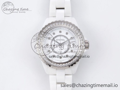 XF공장 J12 화이트세라믹 다이아베젤 다이아 다이얼 33mm XF 1:1 Best Edition White Ceramic White Diamonds Dial Diamonds Bezel on Bracelet Swiss Quartz