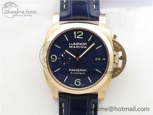 PAM1112 V GMT RG VSF 1:1 Best Edition Blue Dial on Blue Leather Strap P.9011 Super Clone