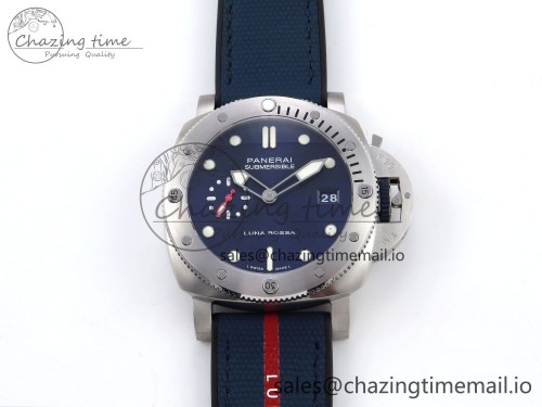 PAM1391 Luna Rossa Submersible VSF 1:1 Best Edition on Blue Fabric Strap P900