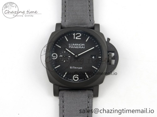 PAM1467 44mm GMT DLC VSF 1:1 Best Edition Gray Ombre Dial On Gray Nylon Strap Asian P9010