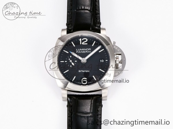 PAM1365 Luminor Quaranta BiTempo 40mm VSF 1:1 Best Edition on Black leather strap P.9010 Clone